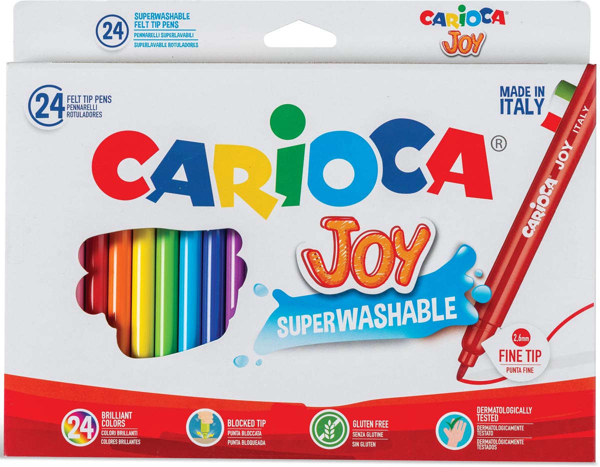 Carioca Superwashable Joy viltstiften set 24 stuks briljante kleuren in kartonnen etui