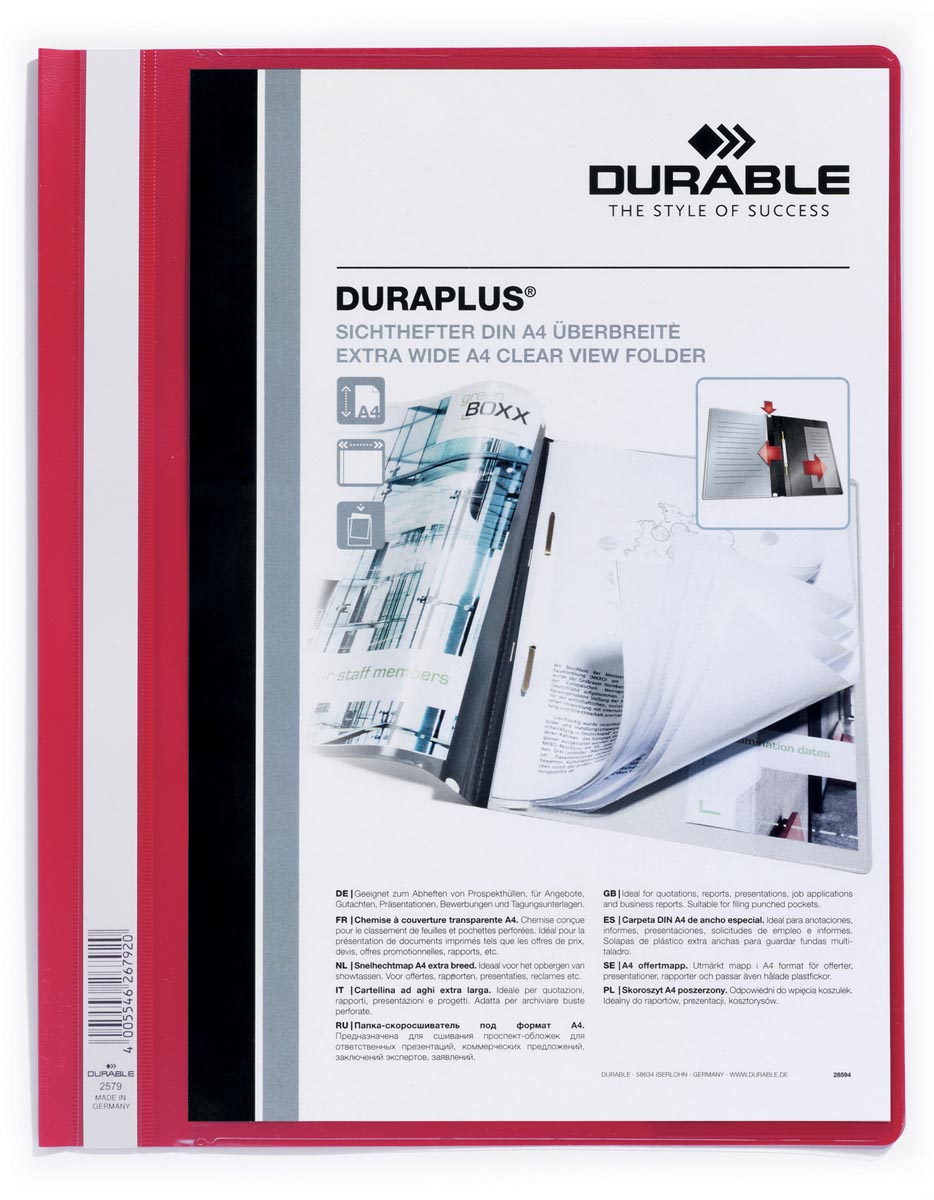 Durable Duraplus snelhechtmap A4 rood 100% recycleerbaar ecologisch