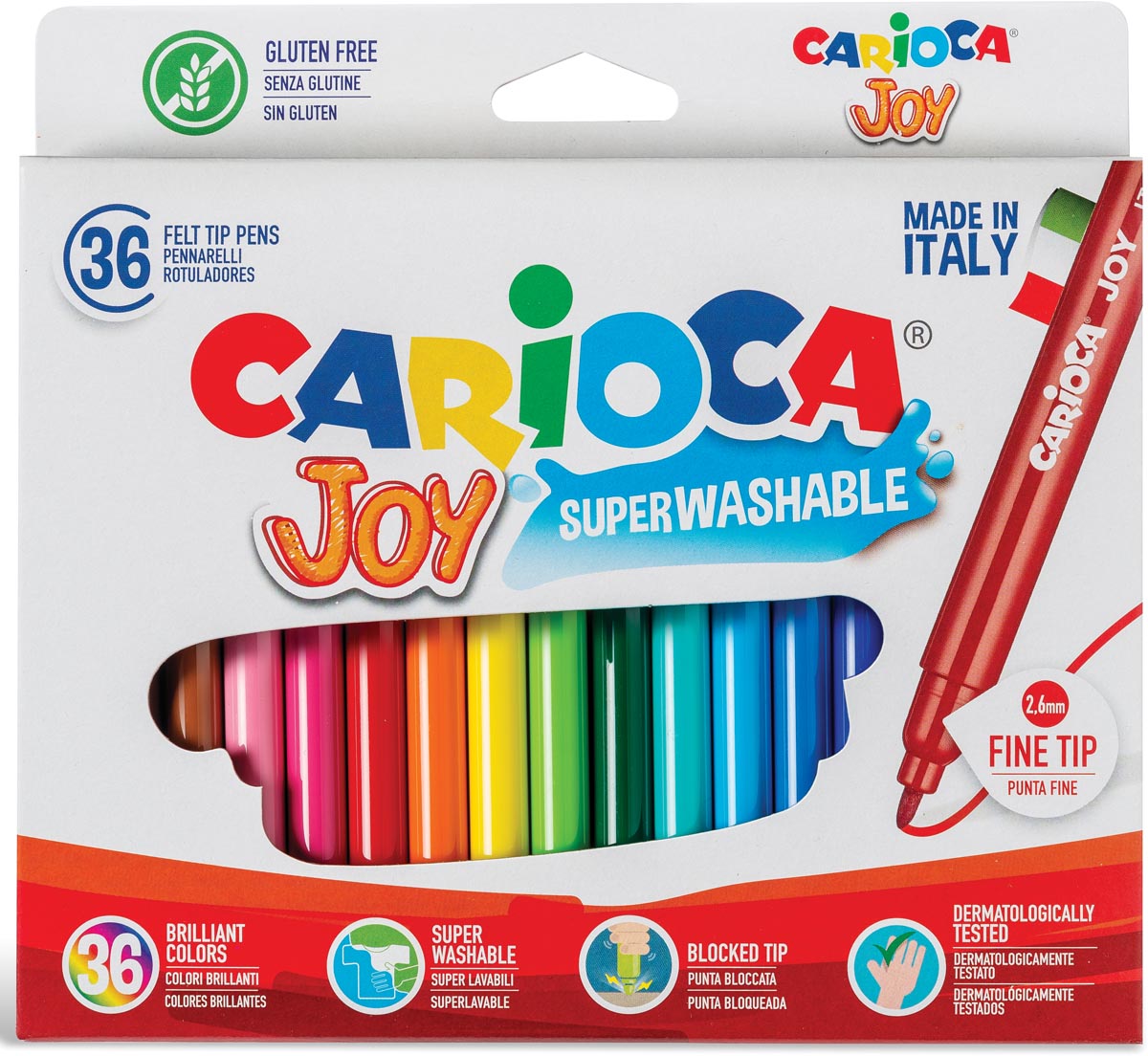 Carioca Superwashable Joy viltstiften set 36 stuks briljante kleuren in kartonnen etui