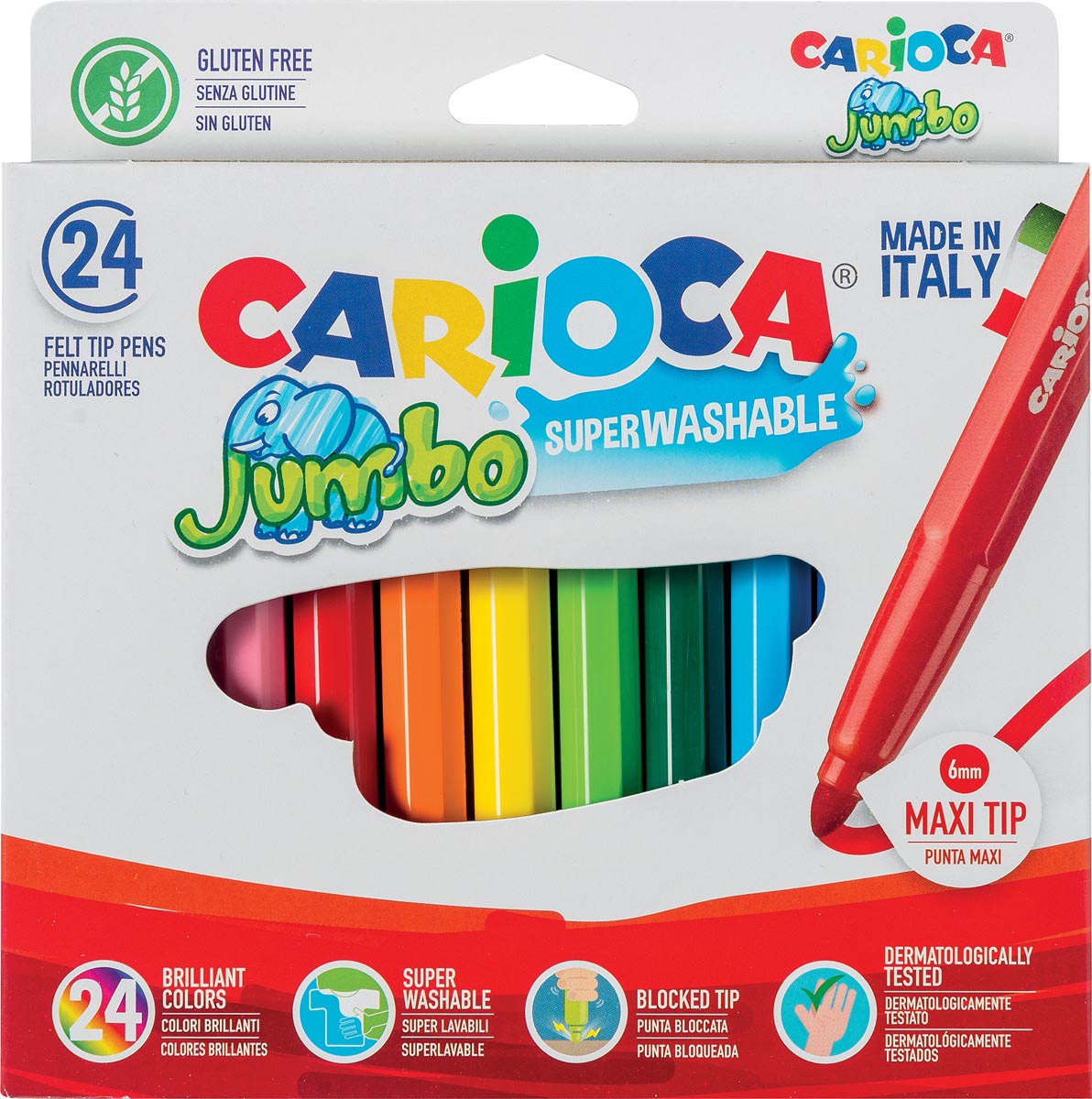 Carioca Jumbo Superwashable viltstiften 24 stuks in kartonnen etui