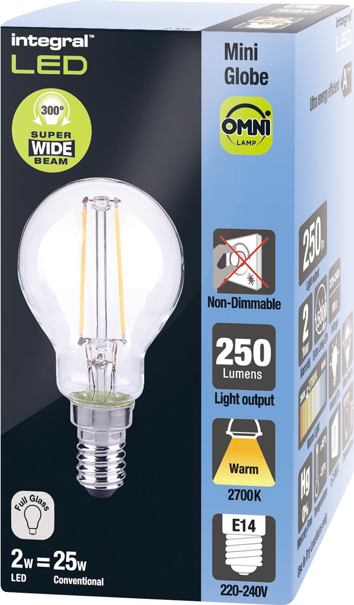 Integral Mini Globe LED lamp E14 2700K 2W 250 lumen wit