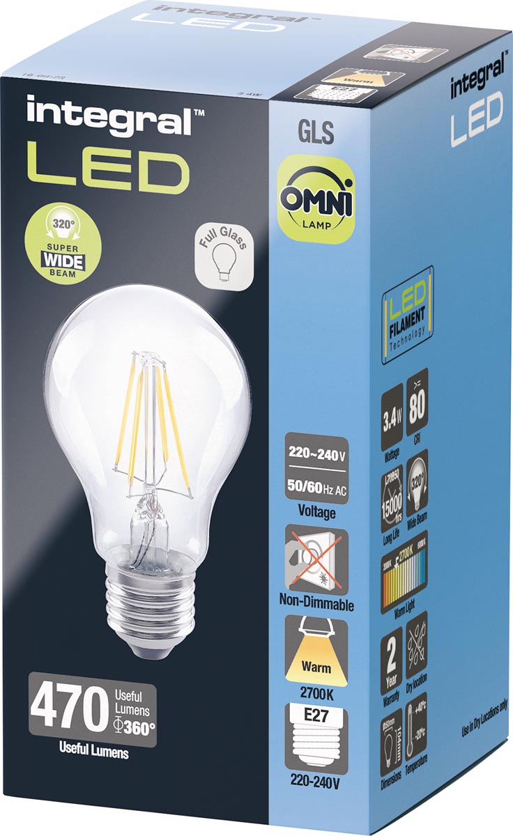 Integral Classic Globe LED lamp E27 2700K 3,4W 470 lumen wit