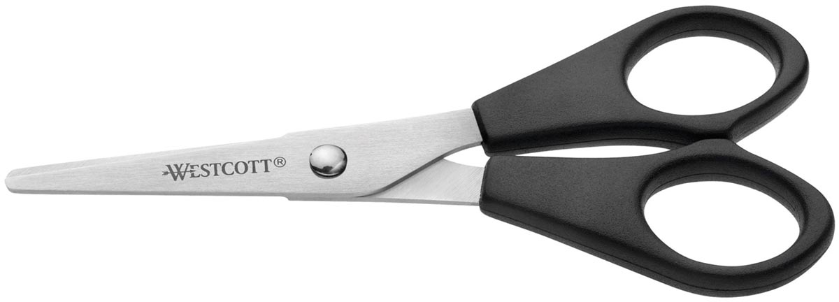 Westcott schaar, ft 13 cm, rechts en links, ronde punt, RVS, zwart, blister van 1 stuk