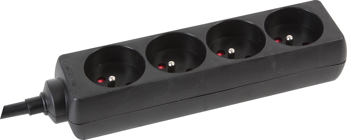 Perel contactdoos met 4 stopcontacten zwart 240x95x55 mm voor België