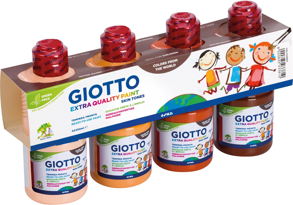 Giotto Extra Quality Skin Tones plakkaatverf set 4 flesjes 250 ml verschillende huidtinten