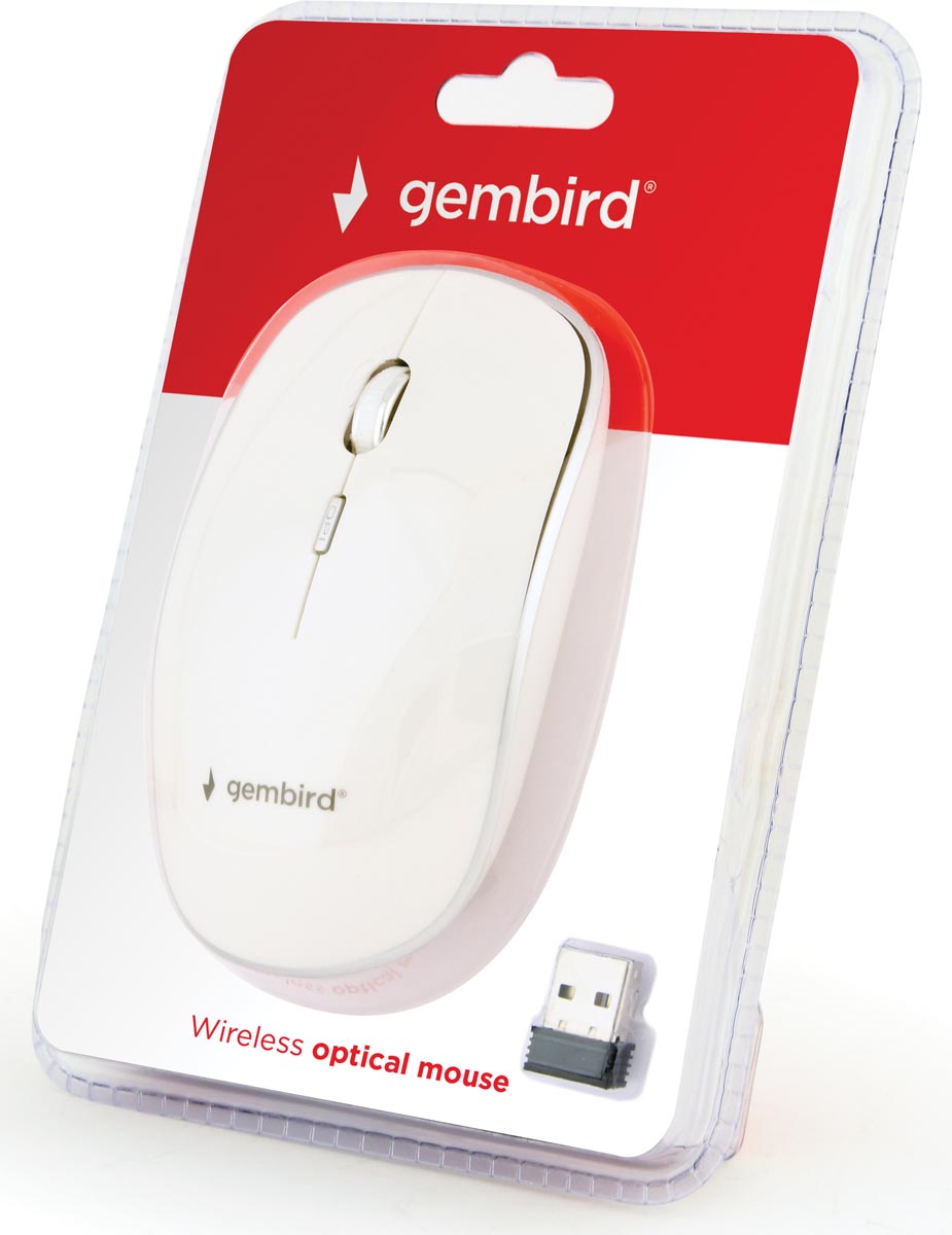 Gembird draadloze optische muis wit 800-1600 dpi 4 knoppen 10 m bereik