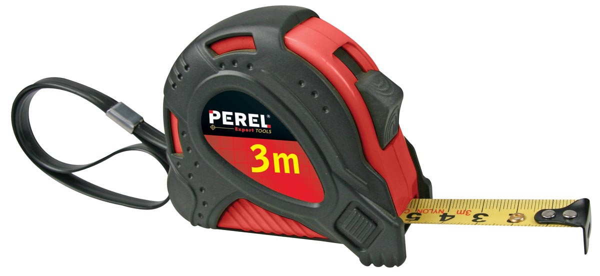 Perel rolmeter 3 meter nyloncoating rubber 16 mm breed