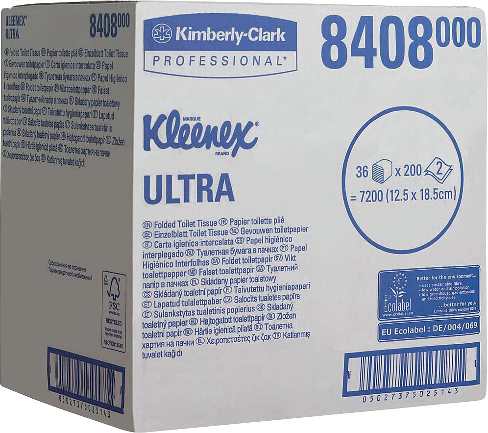 Kleenex Ultra 2-laags toiletpapier wit 18,6 x 12,5 cm ecologisch voor kantoor en hotel