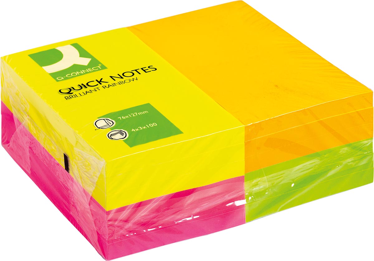 Q-CONNECT Quick Notes memoblokken 76 x 127 mm 100 vel 12 blokken neon oranje geel roze groen