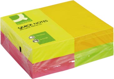 Q-CONNECT Quick Notes memoblokken 76 x 127 mm 100 vel 12 blokken neon oranje geel roze groen