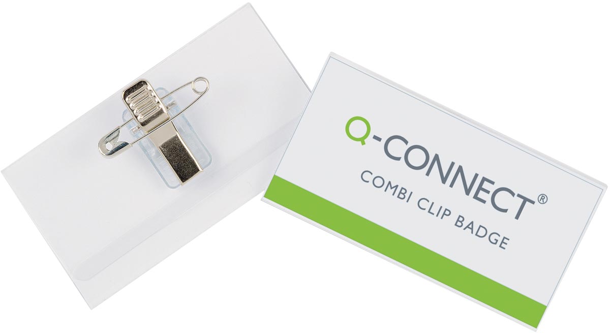 Q-CONNECT badge met combiklem 90 x 54 mm plastic, doos van 50 stuks