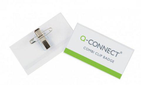 Q-CONNECT badge met combiklem 90 x 54 mm plastic, doos van 50 stuks