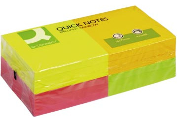 Q-CONNECT Quick Notes memoblokken 76 x 76 mm 80 vel 12 stuks neonkleuren ecologisch