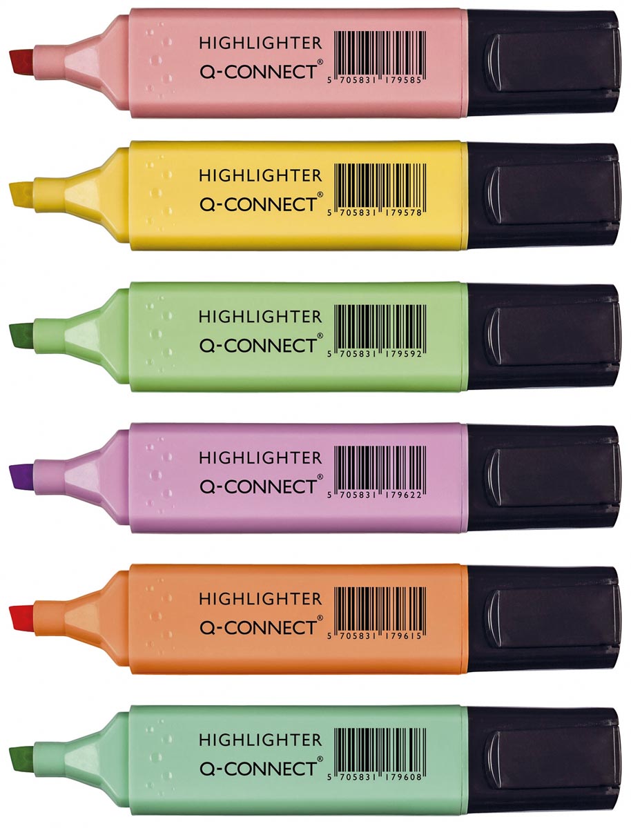 Q-CONNECT markeerstift pastelkleuren 2 mm puntdikte 6 stuks ecologisch gerecycleerd materiaal