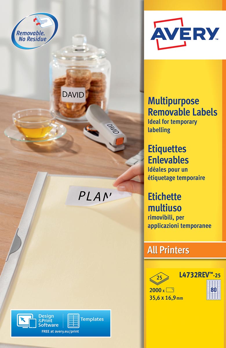 Avery L4732REV-25 afneembare etiketten ft 35,6 x 16,9 mm (b x h), 2.000 etiketten, wit
