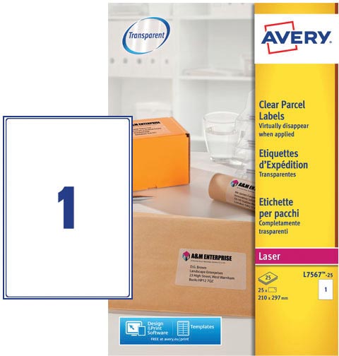 Avery L7567-25 verzendetiketten ft 210 x 297 mm (b x h), 25 etiketten, transparant
