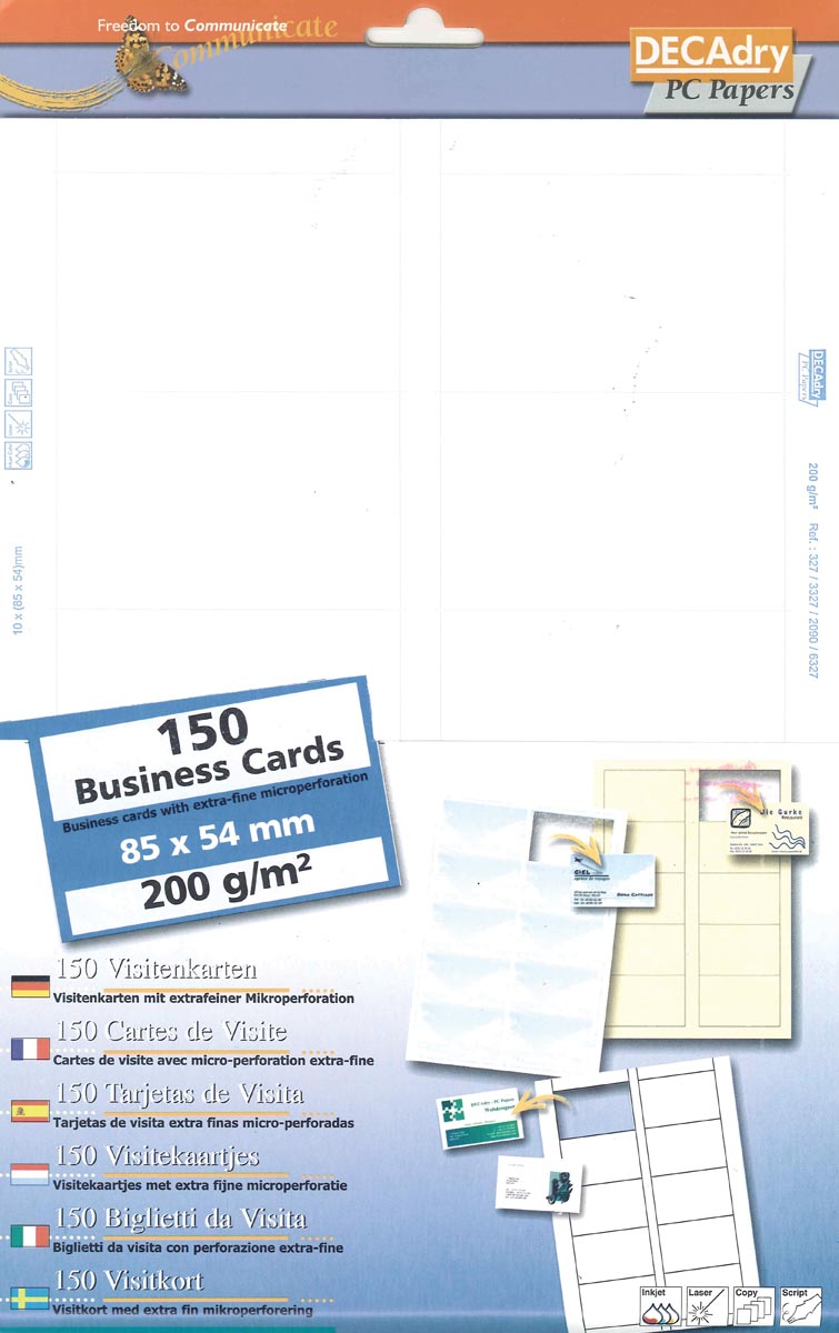 Decadry visitekaarten MicroLine wit 85 x 54 mm 200 g/m² 150 stuks ecologisch papier
