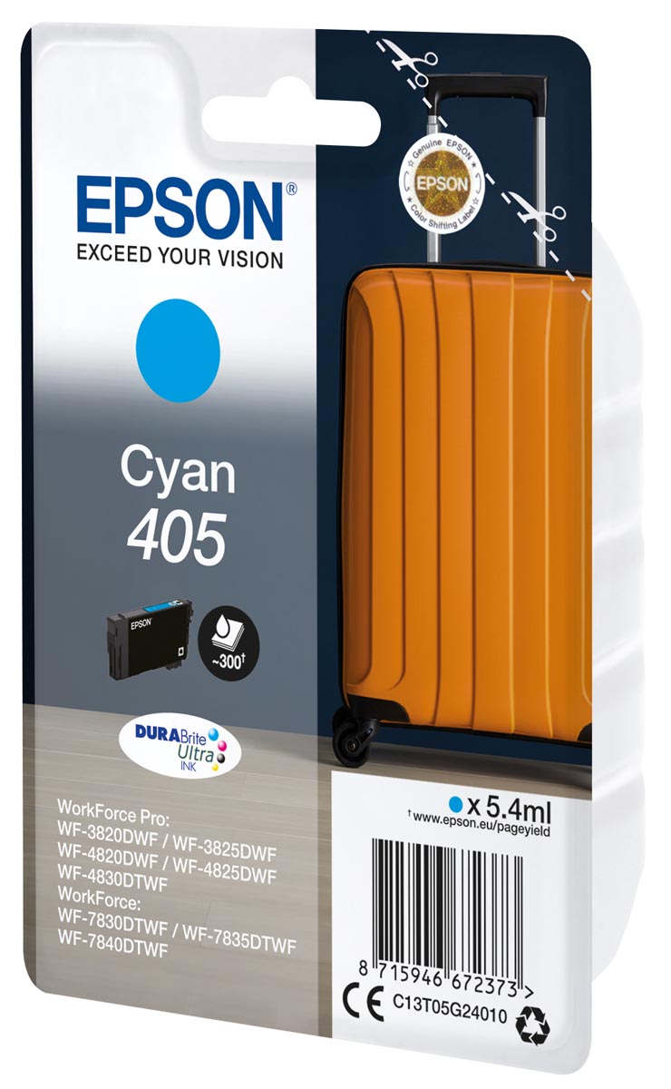 Epson inktcartridge 405, 300 pagina's, OEM C13T05G24010, cyaan