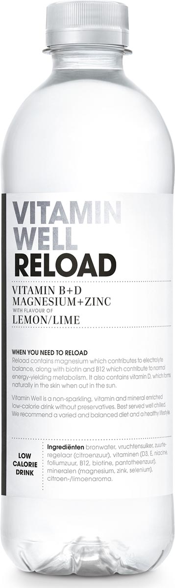 Vitamin Well vitaminewater Lemon & Lime, flesje van 0,5 L, pak van 12