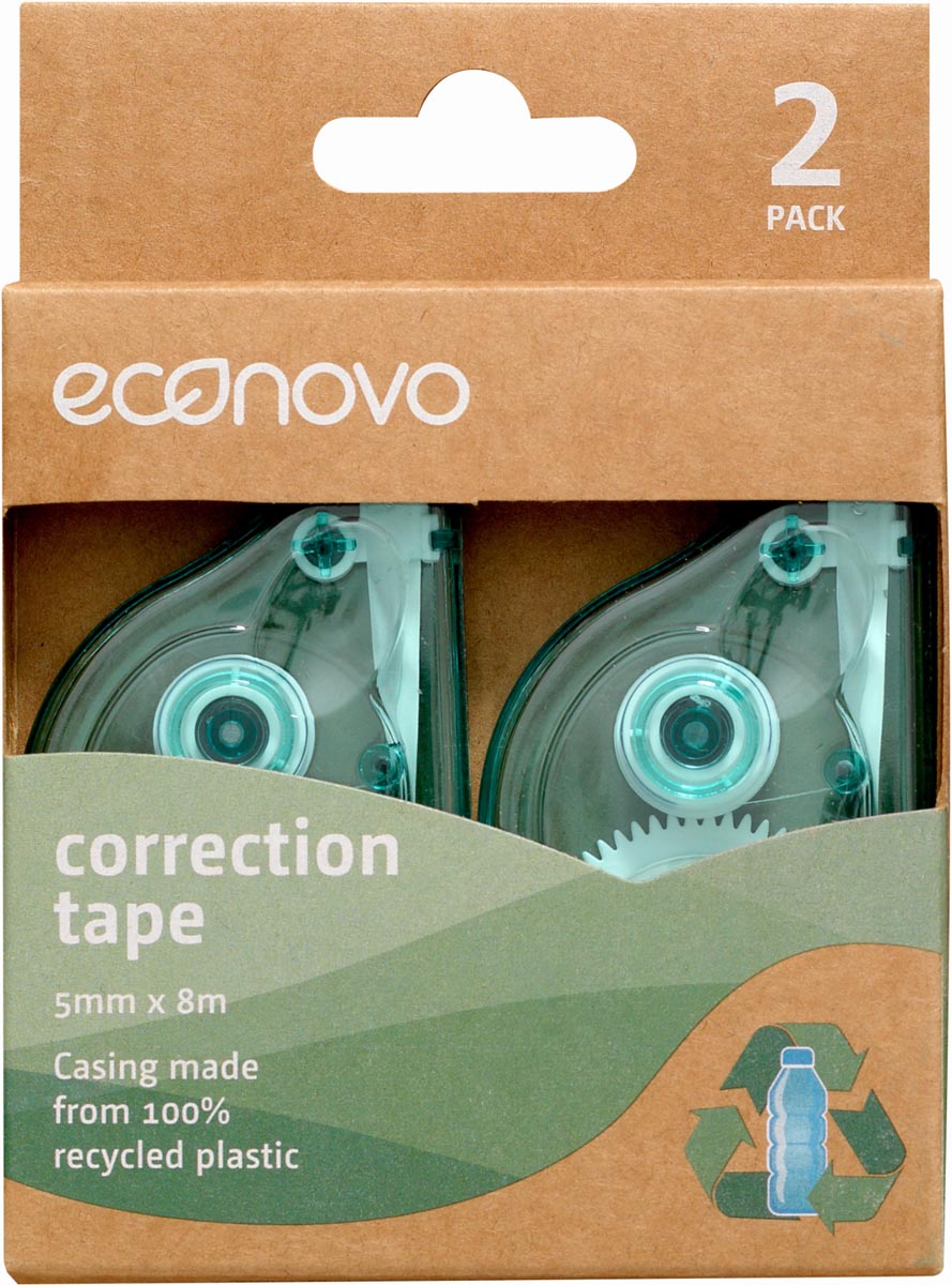 Econovo correctieroller 5 mm x 8 m groen 2 stuks ecologisch 100% gerecycleerd plastic