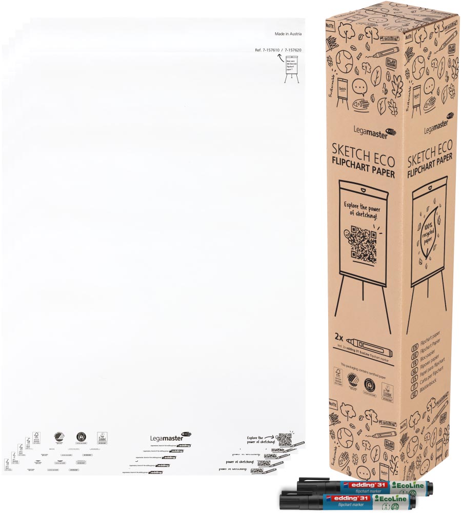 Legamaster flipchartpapier Sketch ECO blanco 98 x 65 cm 20 vel 5-pak 100% gerecycled papier