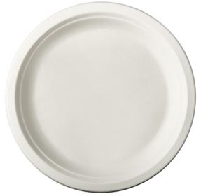 Bord pure, rond, wit, diameter 23 cm, uit suikerriet, pak van 50 stuks