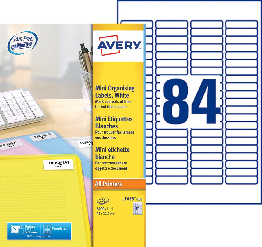 Avery L7656-100 mini etiketten ft 46 x 11,1 mm (b x h),  wit, doos 8400 stuks