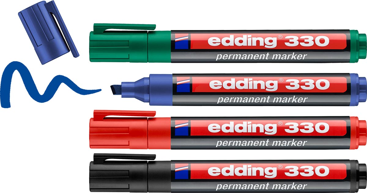 Edding permanent marker E-330, geassorteerde kleuren, blister van 4 stuks