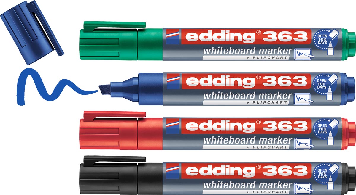 Edding whiteboard marker E-363, geassorteerde kleuren, blister van 4 stuks