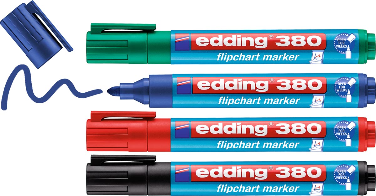 Edding flipchartmarker E-380, geassorteerde kleuren, blister van 4 stuks