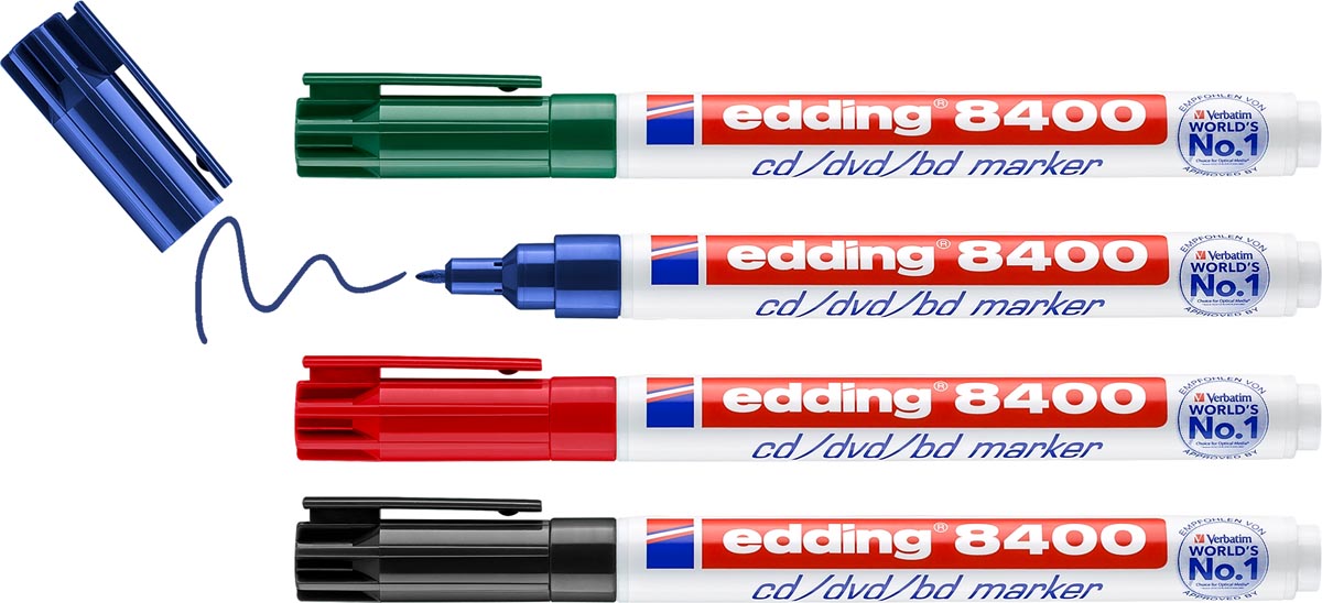 Edding permanent marker CD/DVD/BD 8400, geassorteerde kleuren, blister van 4 stuks