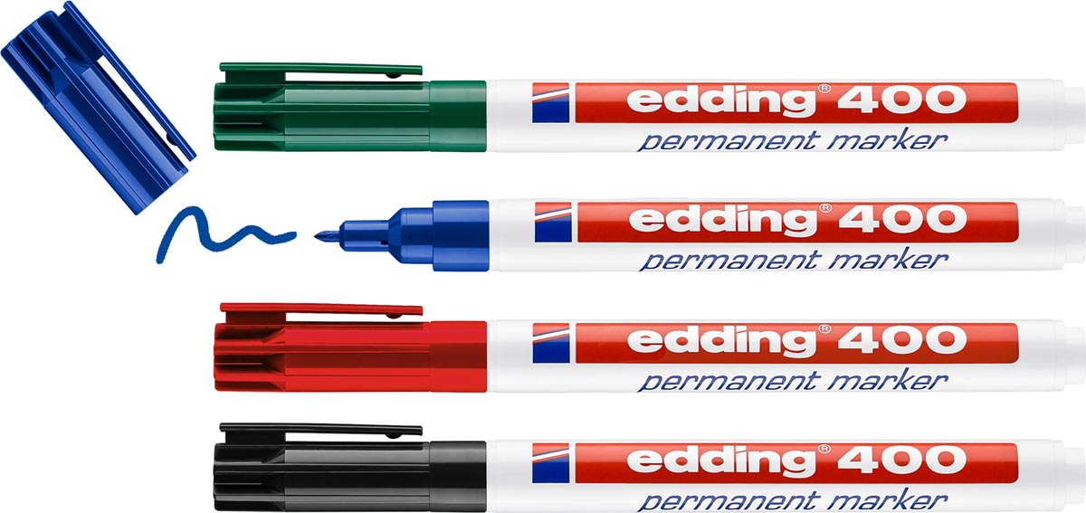 Edding permanent marker 400, geassorteerde kleuren, blister van 4 stuks