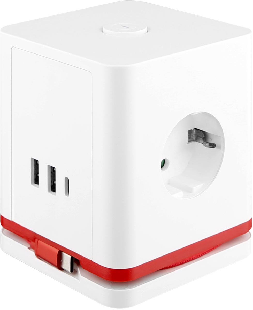IOIO contactdoos SW1000 kubus wit 3 stopcontacten 3 USB-poorten 150x150x120 mm