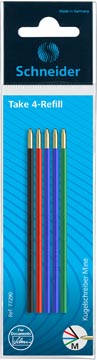 Schneider balpenvulling Take 4 medium geassorteerde kleuren waterbestendig etui 5 stuks