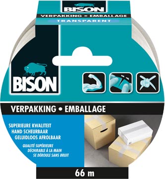 Bison verpakkkingstape, ft 50 mm x 66 m, transparant