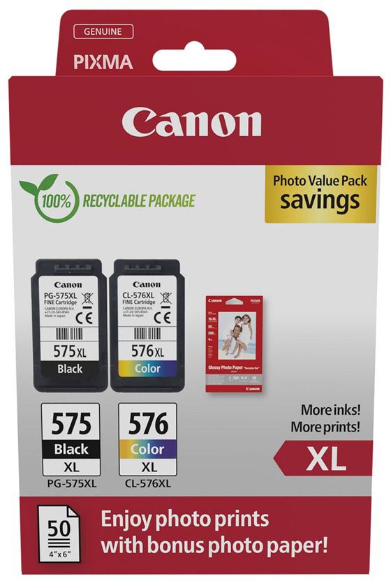 Canon photo value pack 1 x PG-575XL + 1 x CL-576XL, 300 - 400 pagina's, OEM 5437C006, 4 kleuren