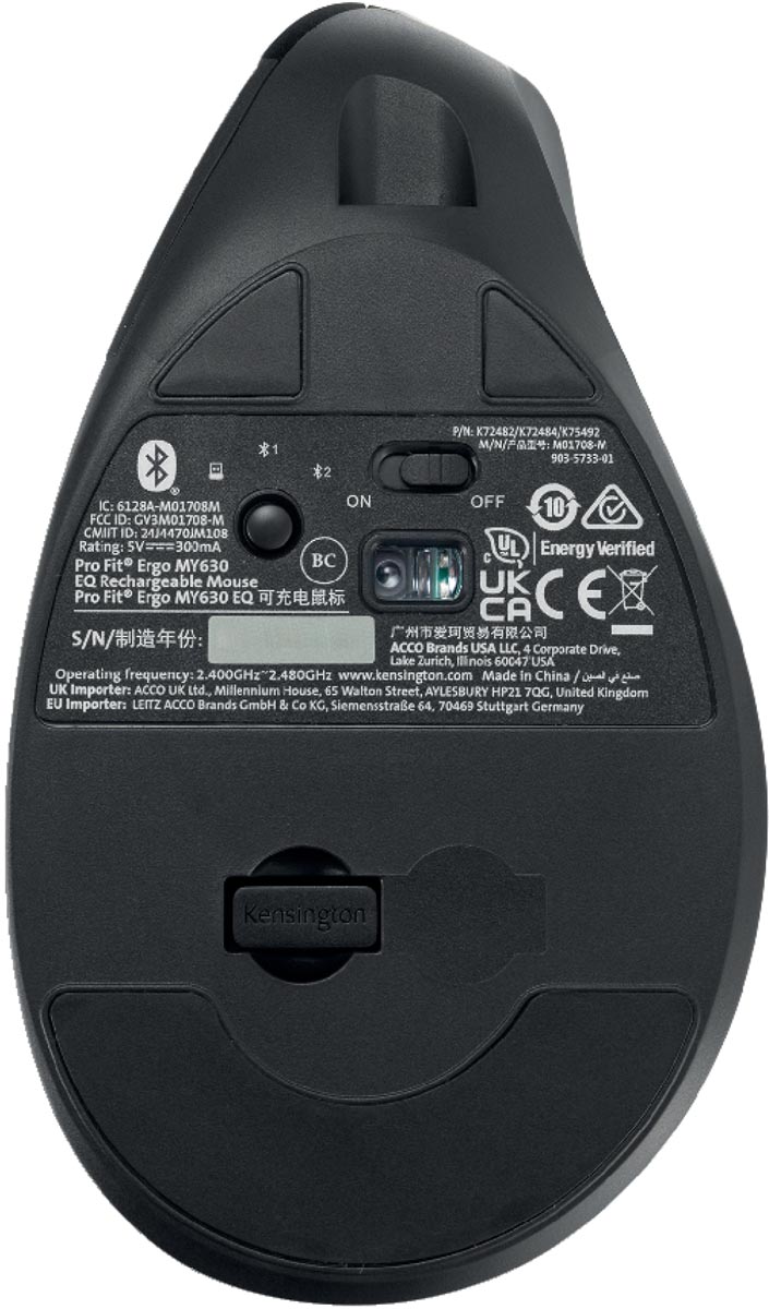 Kensington EQ Pro Fit ergonomische draadloze muis rechtshandig zwart oplaadbaar