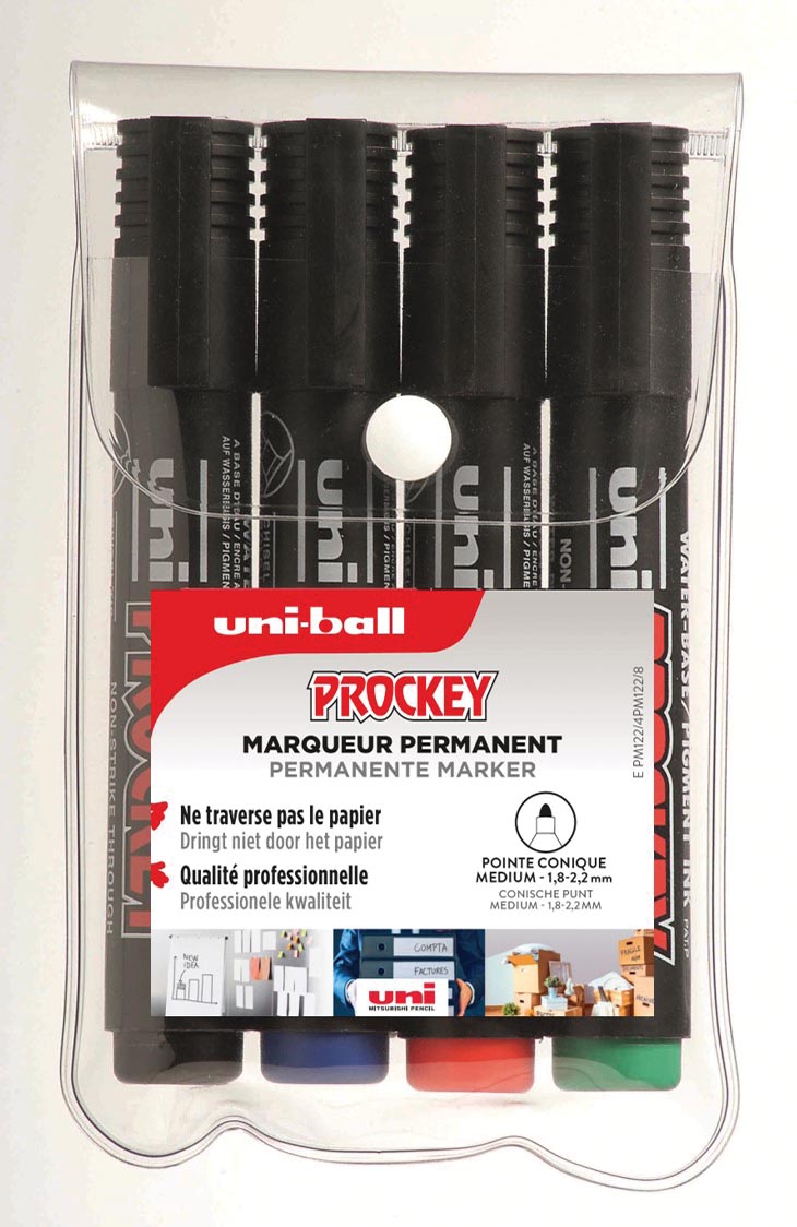 uni-ball Prockey PM-122 permanent marker set 4 stuks beige ronde punt 1.2 mm medium