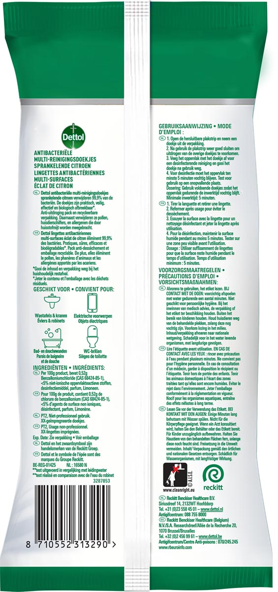 Dettol reinigingsdoekjes citroen, pak van 72 stuks