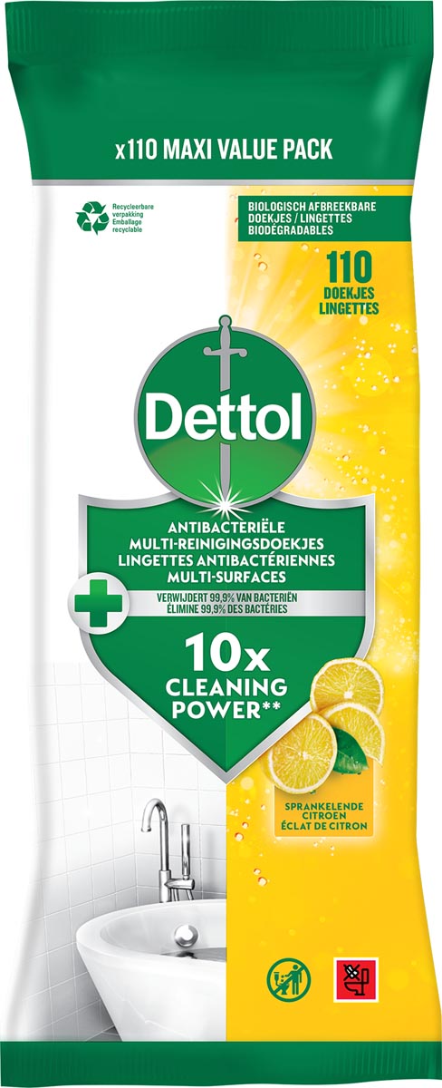 Dettol reiningsdoekjes antibacterieel, citroen, pak van 110 stuks