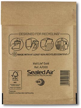 Mail Lite luchtkussenenveloppen, goud, A/000, 110 x 160 mm, doos van 200 stuks