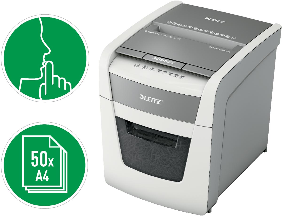 Leitz IQ Auto+ Small Office Papiervernietiger wit 50 pagina's P4