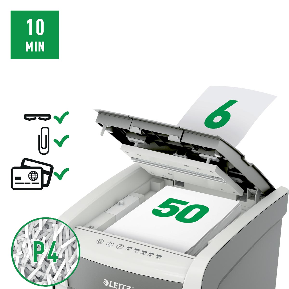 Leitz IQ Auto+ Small Office Papiervernietiger wit 50 pagina's P4