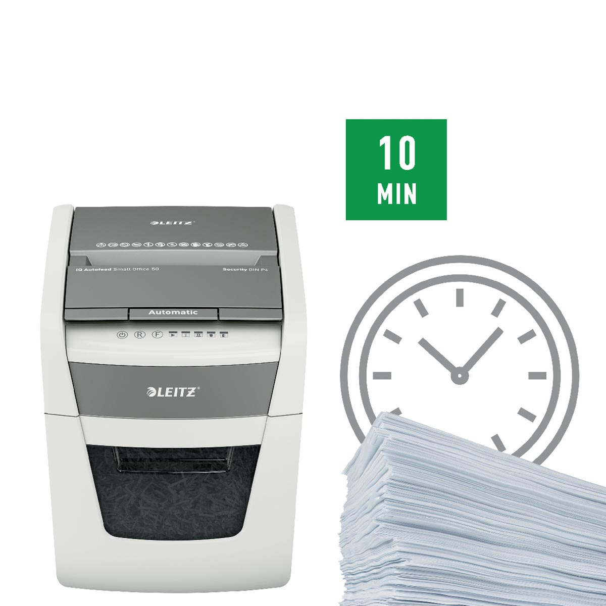 Leitz IQ Auto+ Small Office Papiervernietiger wit 50 pagina's P4