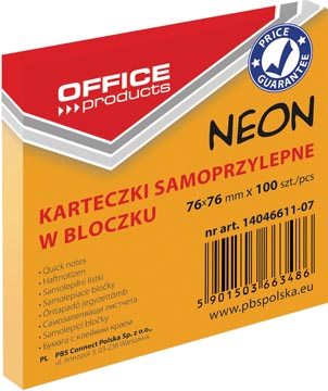 OFFICE products memoblok Neon, 76 x 76 mm, 100 vel, neonoranje