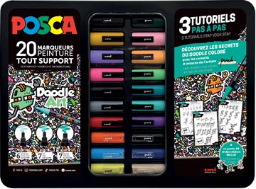 Uni Posca paintmarker Doodle Art, verschillende punten, metalen koffer van 20 stuks