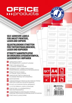OFFICE products etiketten, wit, rechte hoeken, 100 vel, 70 x 36 mm, 24 etiketten per vel