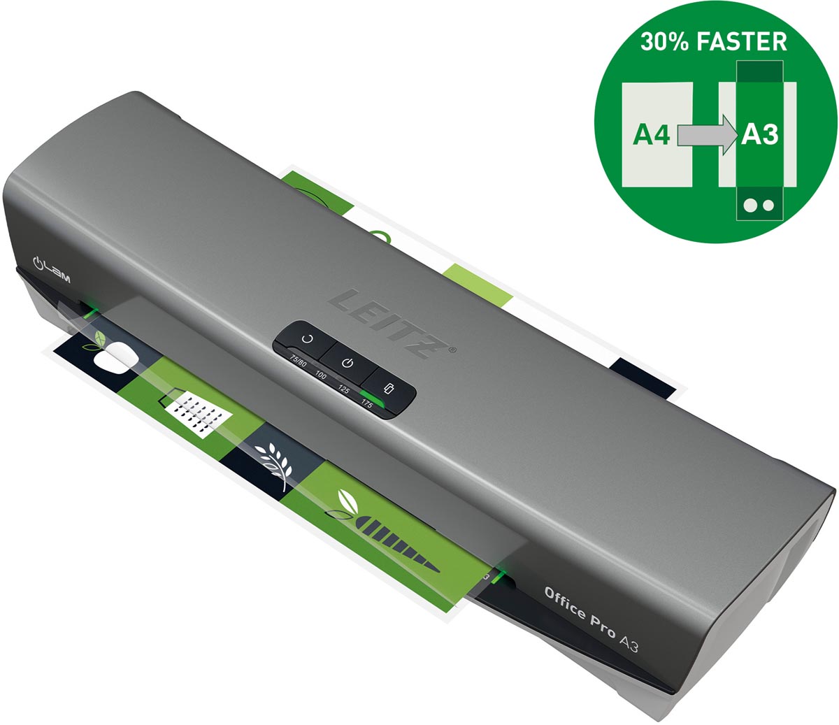 Leitz ILAM Office Pro lamineermachine voor A3 formaat grijs 550x285x160 mm
