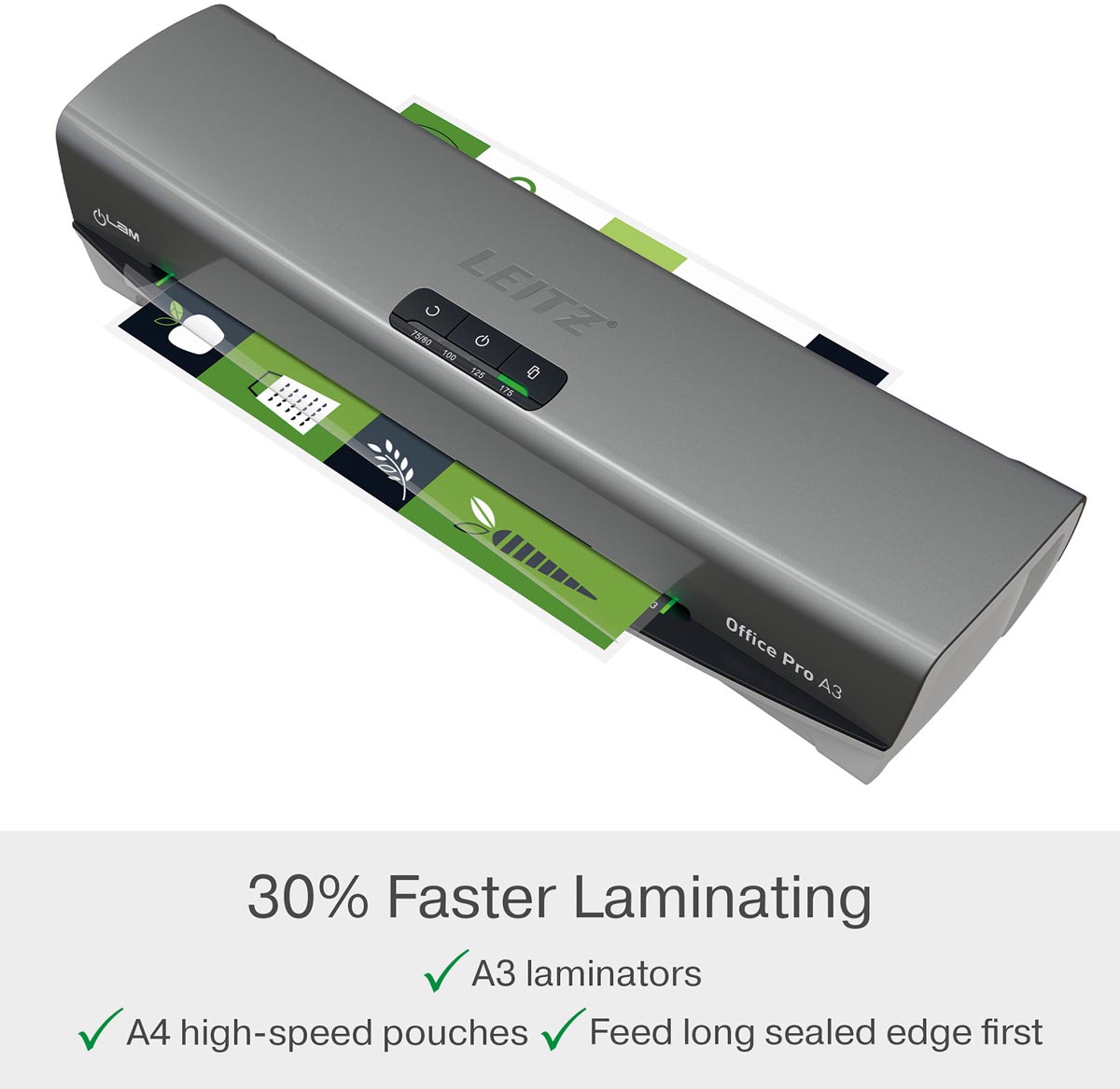 Leitz ILAM Office Pro lamineermachine voor A3 formaat grijs 550x285x160 mm