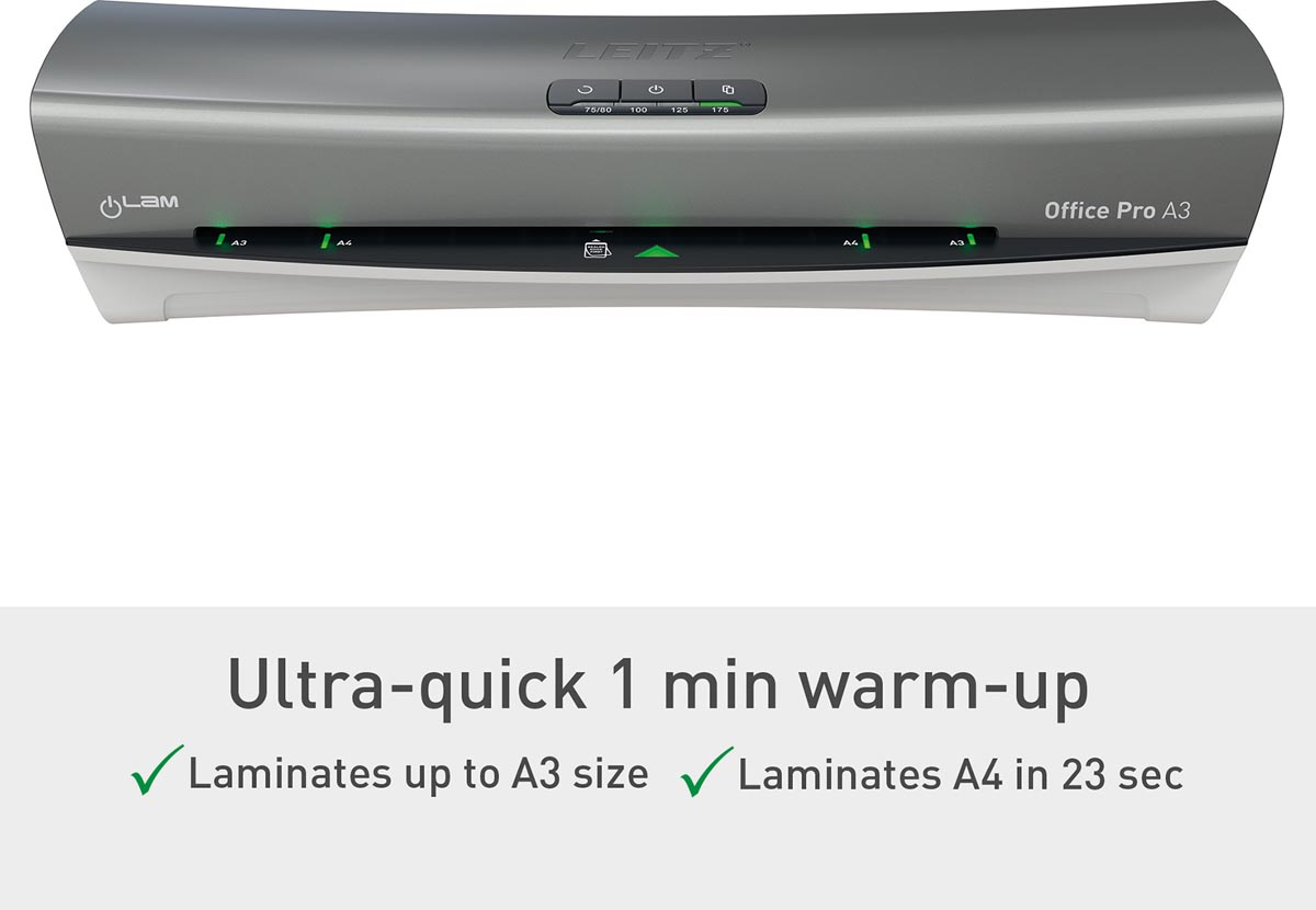 Leitz ILAM Office Pro lamineermachine voor A3 formaat grijs 550x285x160 mm